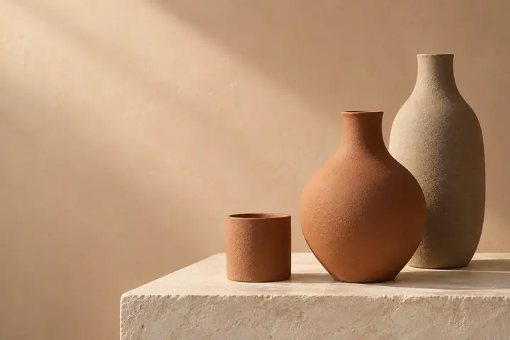 Juniper Studio homepage preview with a warm terracotta ceramic arrangement